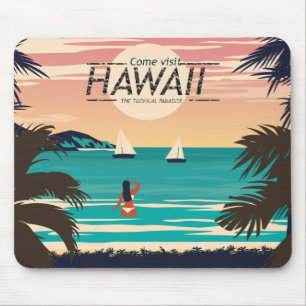 Vintager Hawaii Beach bei Sunset Postcard Mousepad
