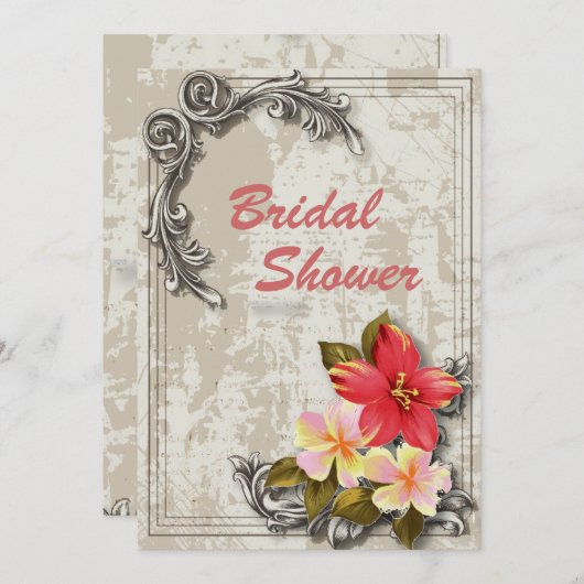 Vintager hawaii Hibiskus Tropische Hochzeit Einladung (Vorne/Hinten)