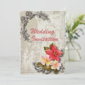 Vintager hawaii Hibiskus Tropische Hochzeit Einladung (Stehend Vorderseite)