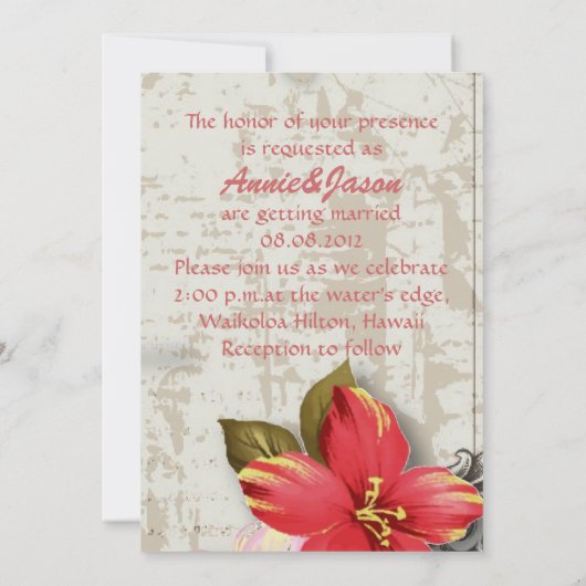 Vintager hawaii Hibiskus Tropische Hochzeit Einladung (Rückseite)