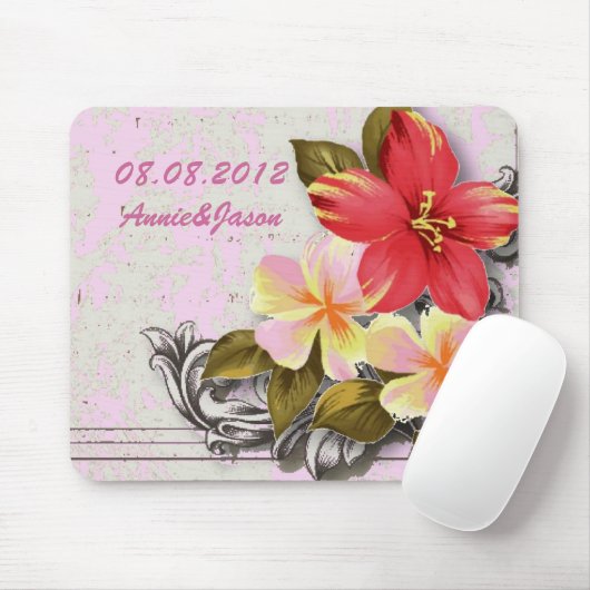 Vintager hawaii Hibiskus Tropische Hochzeit Mousepad (Mit Mouse)