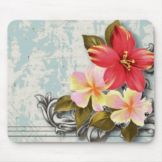 Vintager hawaii Hibiskus Tropische Hochzeit Mousepad (Vorne)