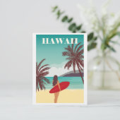 Vintager Hawaii Ocean Beach Surfschule Postkarte (Stehend Vorderseite)