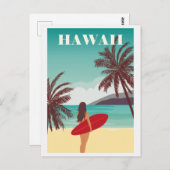Vintager Hawaii Ocean Beach Surfschule Postkarte (Vorne/Hinten)