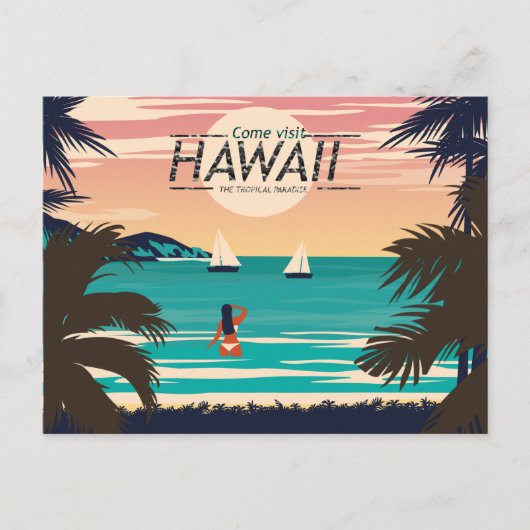 Vintager Hawaii-Strand bei Sunset Postcard Postkarte (Vorderseite)
