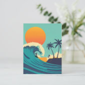 Vintager Hawaii Surfing Sunset & Waves Travel Postkarte (Stehend Vorderseite)
