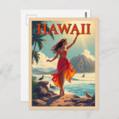 Vintager Hawaii Tropical Beach Woman Reise Postkarte (Vorne/Hinten)