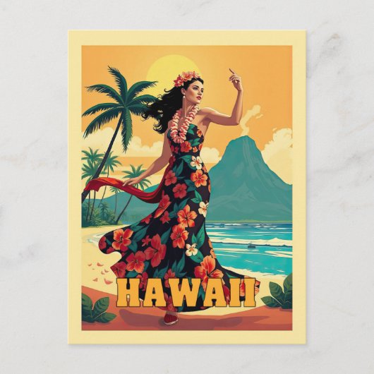 Vintager Hawaii Tropical Beach Woman Reise Postkarte (Vorderseite)