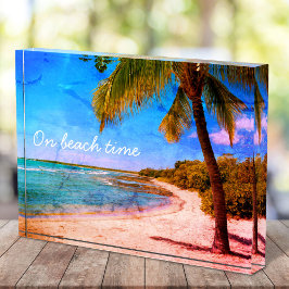 Vintager Hawaii Tropical Palm Tree on Beach Time Fotoblock