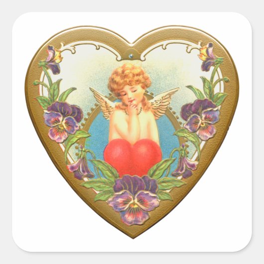 Vintager Heart-Hub mit Blume Square Sticker (Vorderseite)