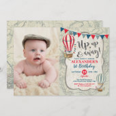 Vintager Heißluftballon Auf und Ab Jungen Geburtst Einladung (Vorne/Hinten)