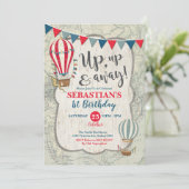 Vintager Heißluftballon Erlebnis 1. Geburtstag Einladung (Stehend Vorderseite)