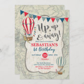 Vintager Heißluftballon Erlebnis 1. Geburtstag Einladung (Vorne/Hinten)