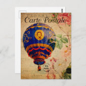 Vintager Heißluftballon Floral Blume Französisch Postkarte (Vorne/Hinten)