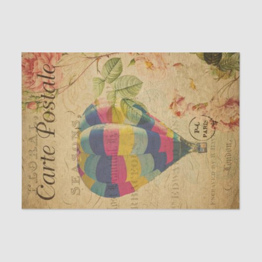 Vintager Heißluftballon Floral Blume Französisch Seidenpapier (Vorderseite)