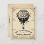 Vintager Heißluftballon Hochzeit Speichern Sie das Ankündigungspostkarte (Vorne/Hinten)