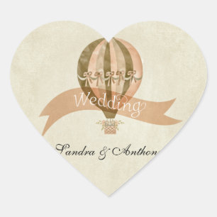 Vintager Heißluftballon Hochzeitsaufkleber Herz-Aufkleber