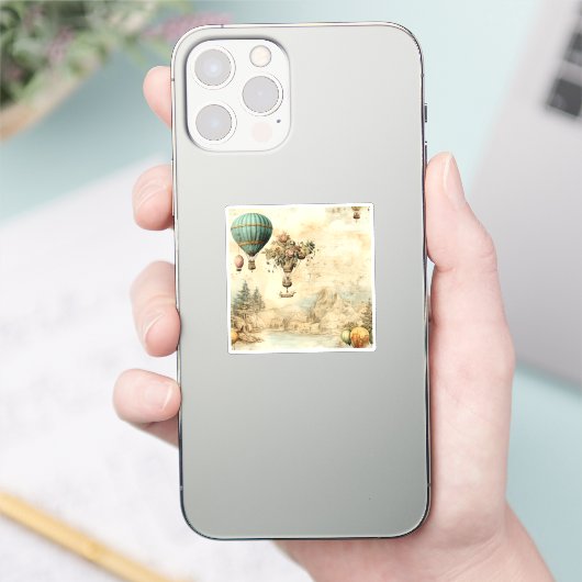 Vintager Heißluftballon in einer Serenlandschaft ( Aufkleber (Telefon)