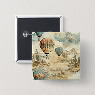 Vintager Heißluftballon in einer Serenlandschaft ( Button