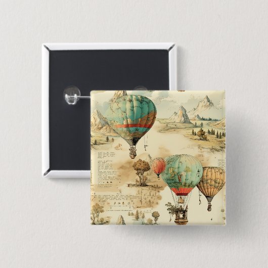 Vintager Heißluftballon in einer Serenlandschaft ( Button (Vorne & Hinten)