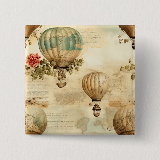 Vintager Heißluftballon in einer Serenlandschaft ( Button (Vorderseite)