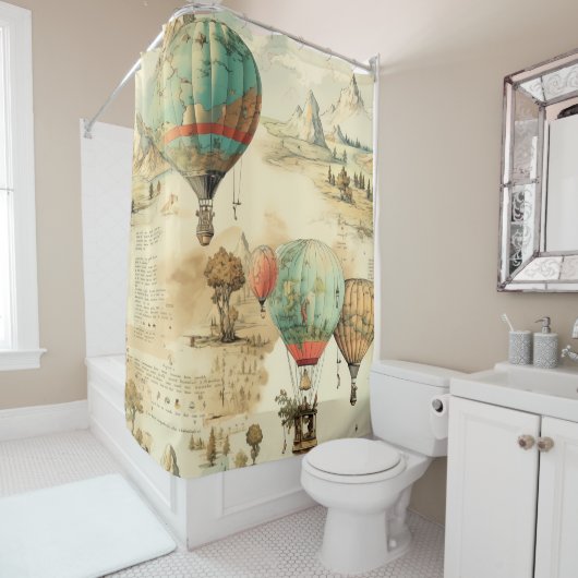 Vintager Heißluftballon in einer Serenlandschaft ( Duschvorhang (Beispiel)