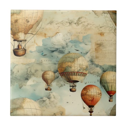Vintager Heißluftballon in einer Serenlandschaft ( Fliese (Vorderseite)