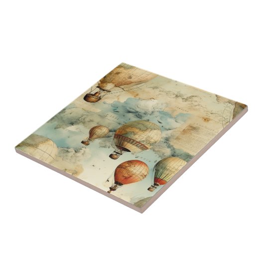 Vintager Heißluftballon in einer Serenlandschaft ( Fliese (Seite)