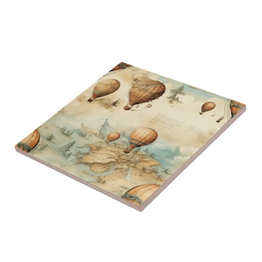 Vintager Heißluftballon in einer Serenlandschaft ( Fliese (Seite)