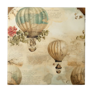 Vintager Heißluftballon in einer Serenlandschaft ( Fliese