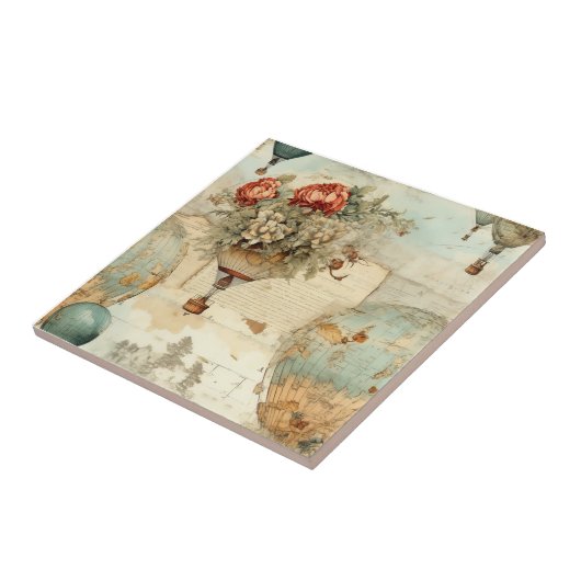 Vintager Heißluftballon in einer Serenlandschaft ( Fliese (Seite)