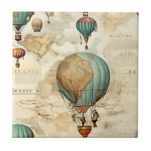 Vintager Heißluftballon in einer Serenlandschaft ( Fliese (Vorderseite)