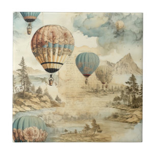 Vintager Heißluftballon in einer Serenlandschaft ( Fliese