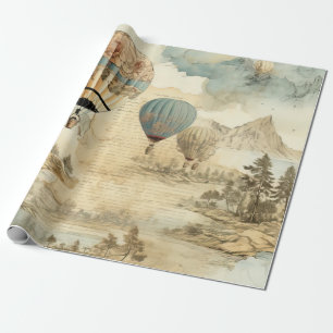 Vintager Heißluftballon in einer Serenlandschaft ( Geschenkpapier