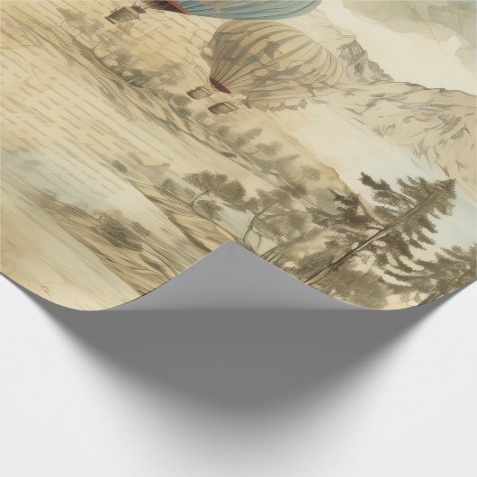 Vintager Heißluftballon in einer Serenlandschaft ( Geschenkpapier (Ecke)