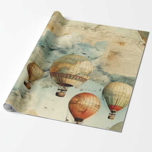 Vintager Heißluftballon in einer Serenlandschaft ( Geschenkpapier (Ungerollt)