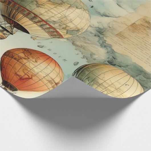 Vintager Heißluftballon in einer Serenlandschaft ( Geschenkpapier (Ecke)
