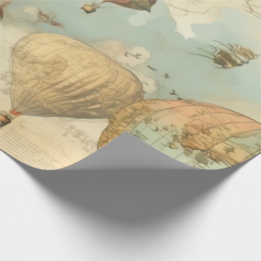Vintager Heißluftballon in einer Serenlandschaft ( Geschenkpapier (Ecke)