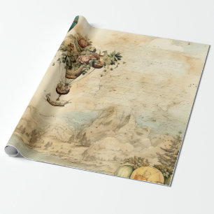 Vintager Heißluftballon in einer Serenlandschaft ( Geschenkpapier