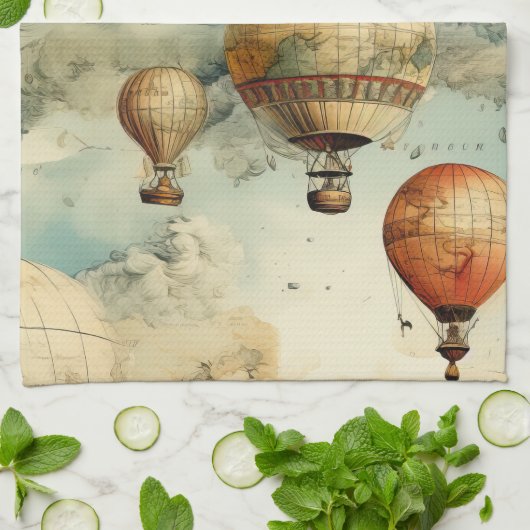 Vintager Heißluftballon in einer Serenlandschaft ( Geschirrtuch (Gefaltet)