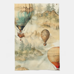 Vintager Heißluftballon in einer Serenlandschaft ( Geschirrtuch