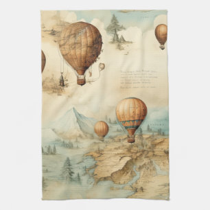 Vintager Heißluftballon in einer Serenlandschaft ( Geschirrtuch