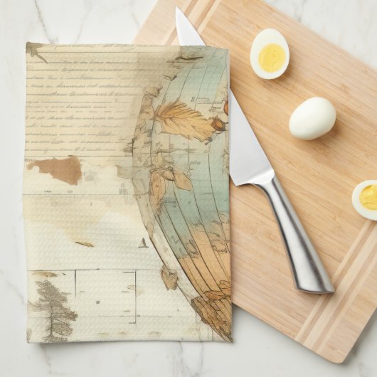 Vintager Heißluftballon in einer Serenlandschaft ( Geschirrtuch (Viertel Falte)