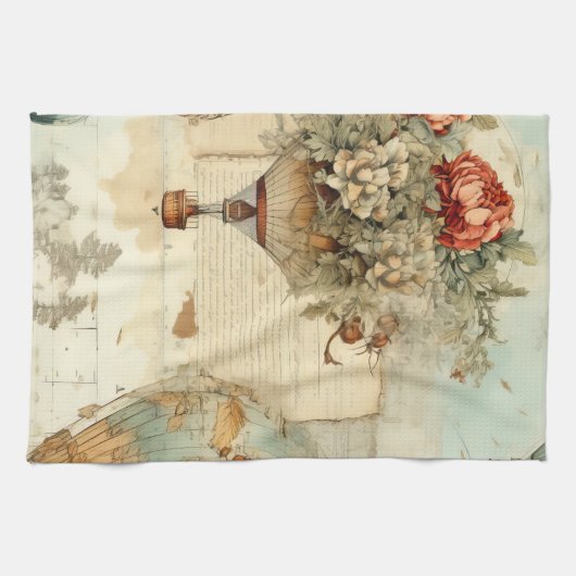 Vintager Heißluftballon in einer Serenlandschaft ( Geschirrtuch (Horizontal)