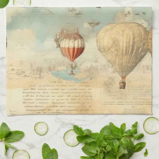 Vintager Heißluftballon in einer Serenlandschaft ( Geschirrtuch (Gefaltet)