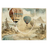 Vintager Heißluftballon in einer Serenlandschaft ( Große Geschenktüte (Rückseite)