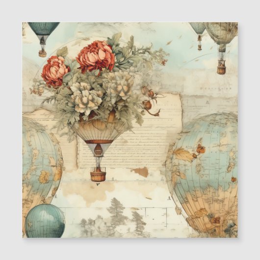 Vintager Heißluftballon in einer Serenlandschaft ( Magnetkarte (Vorderseite)