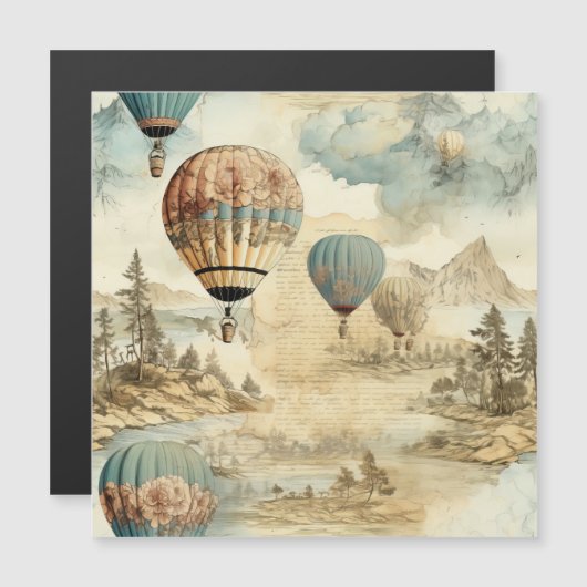 Vintager Heißluftballon in einer Serenlandschaft ( Magnetkarte (Vorne/Hinten)