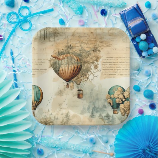 Vintager Heißluftballon in einer Serenlandschaft ( Pappteller (Party)