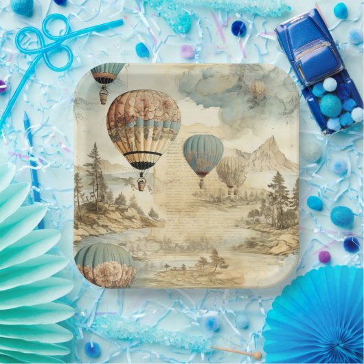 Vintager Heißluftballon in einer Serenlandschaft ( Pappteller (Party)
